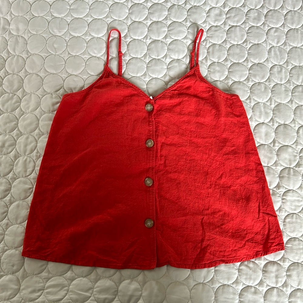 3/$20 BP Nordstrom Red Orange Linen Button-Front Tank Top